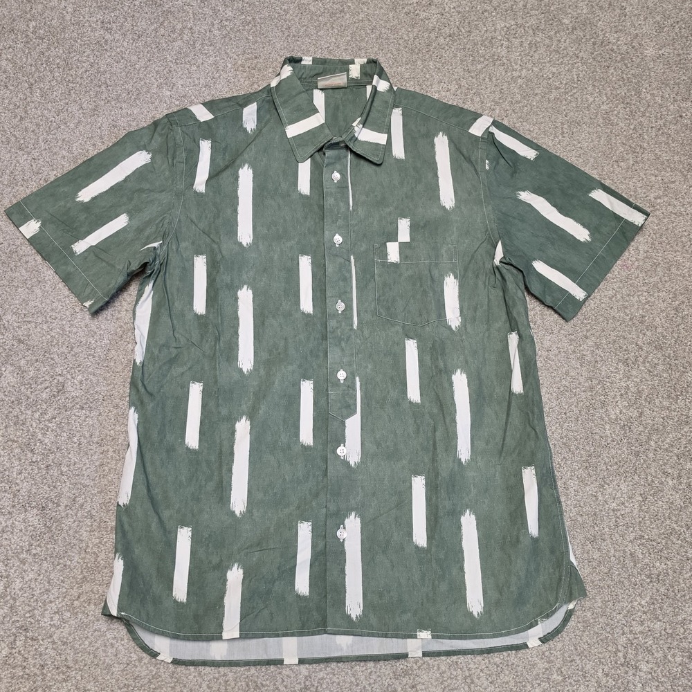 La Paz Alegre Shirt Mens M Green Bay Brush Print Cotton Portugal Short Sleeve